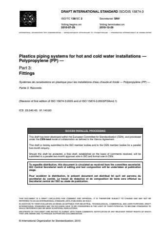 ISO 15874-3:2013 - Plastics piping systems for hot and cold water installations -- Polypropylene (PP)