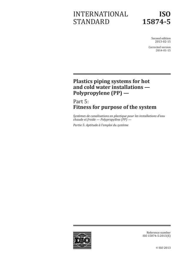 ISO 15874-5:2013 - Plastics piping systems for hot and cold water installations -- Polypropylene (PP)
