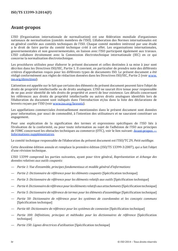ISO/TS 13399-3:2014 ISO/TS 13399-3:2014 - Représentation et échange des données relatives aux outils coupants - Page 4 preview