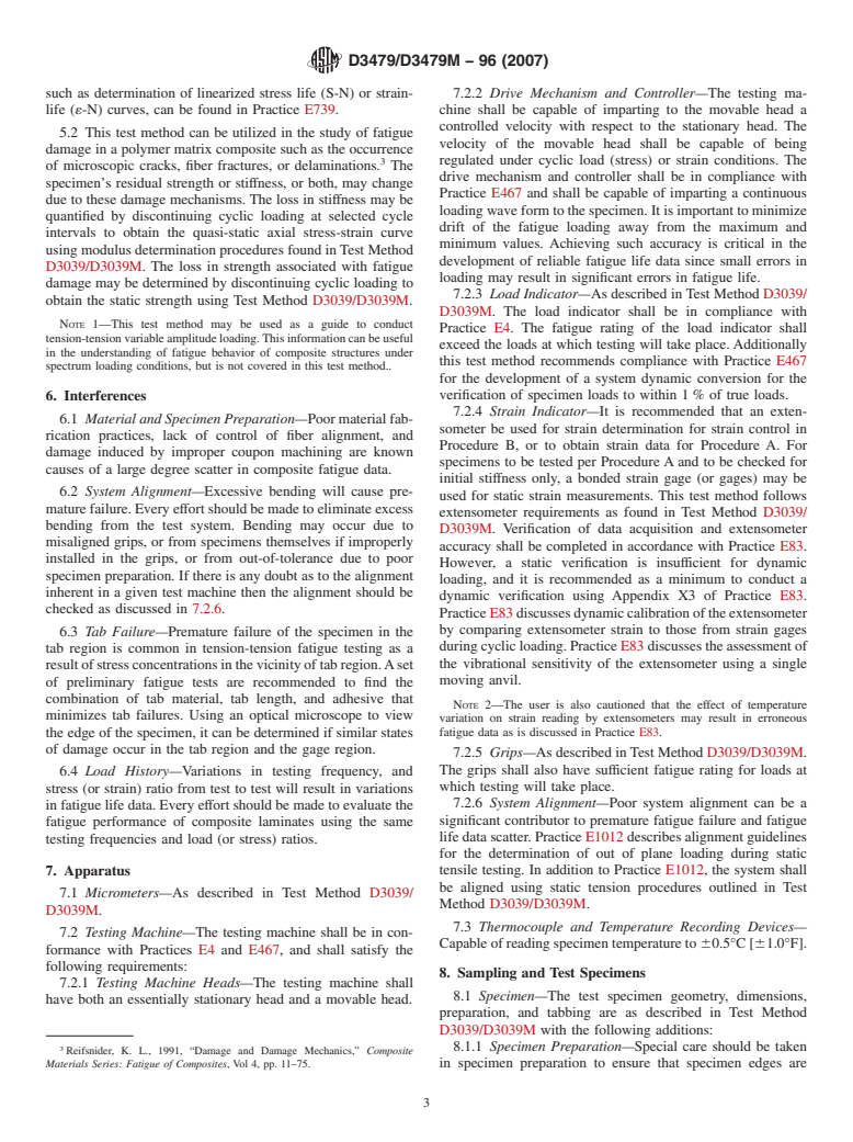 ASTM D3479/D3479M-96(2007) - Standard Test Method for Tension-Tension Fatigue of Polymer Matrix Composite Materials