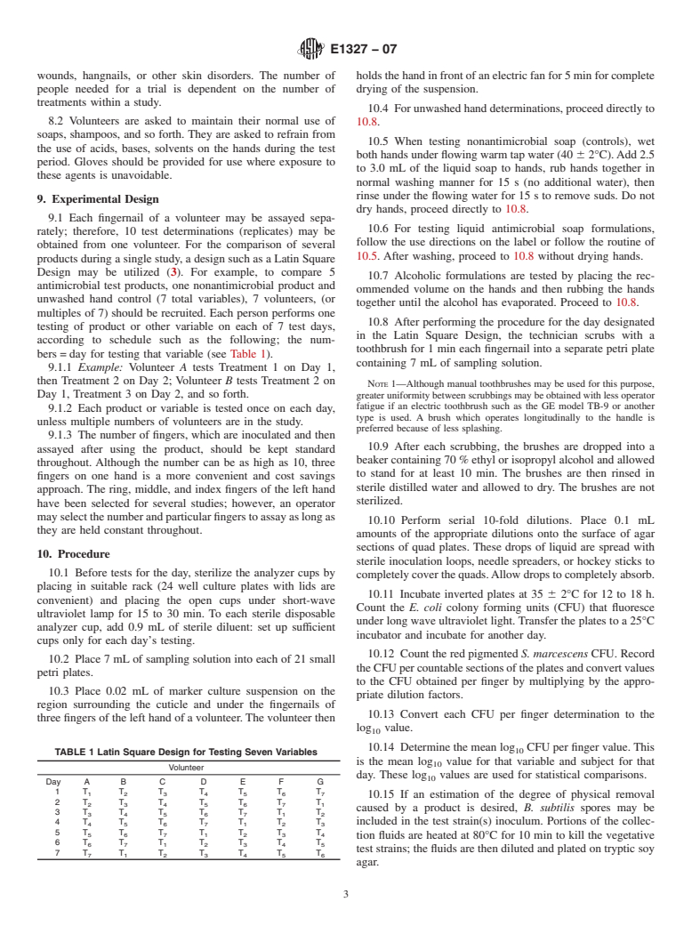 ASTM E1327-07 - Standard Test Method for Evaluation of Antimicrobial Handwash Formulations by Utilizing Fingernail Regions