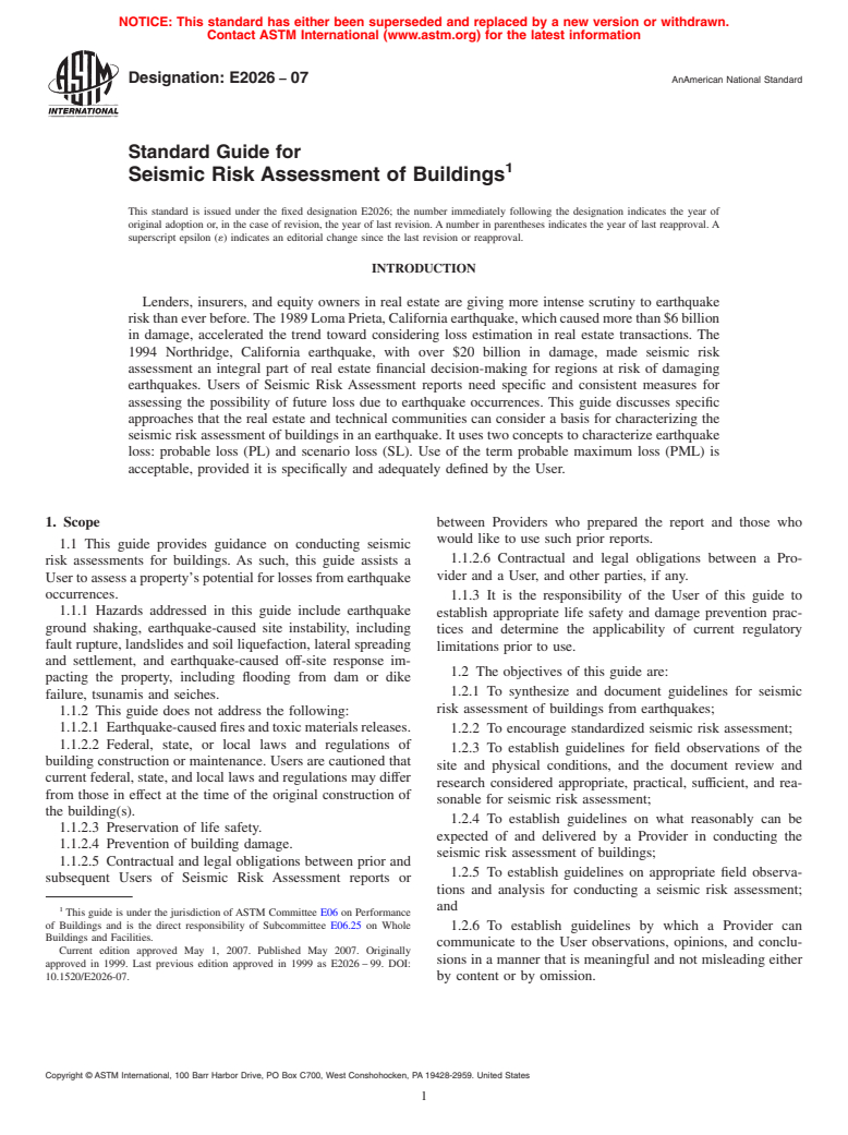 ASTM E2026-07 - Standard Guide for Seismic Risk Assessment of Buildings