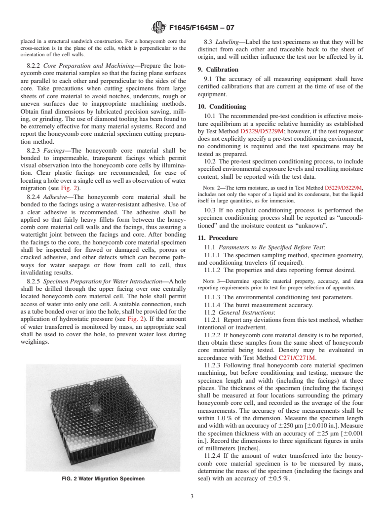 ASTM F1645/F1645M-07 - Standard Test Method for Water Migration in Honeycomb Core Materials