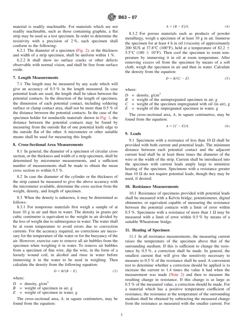 ASTM B63-07 - Standard Test Method for Resistivity of Metallically Conducting Resistance and Contact Materials