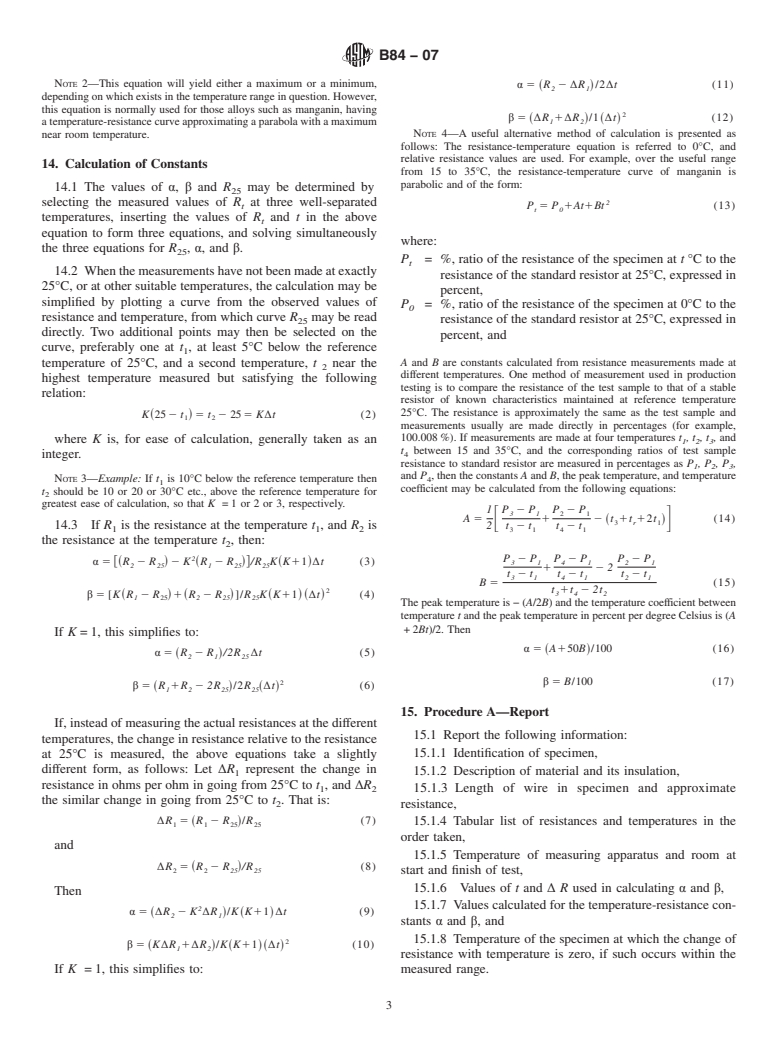 ASTM B84-07 - Standard Test Method for Temperature-Resistance Constants of Alloy Wires for Precision Resistors