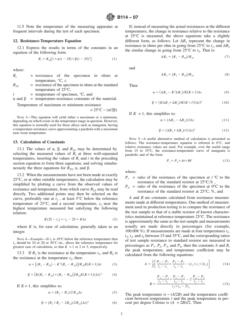 ASTM B114-07 - Standard Test Method for Temperature-Resistance Constants of Sheet Materials for Shunts and Precision Resistors