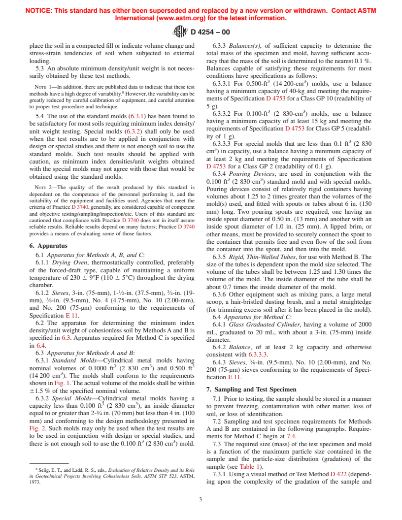 ASTM D4254-00 - Standard Test Methods for Minimum Index Density and Unit Weight of Soils and Calculation of Relative Density