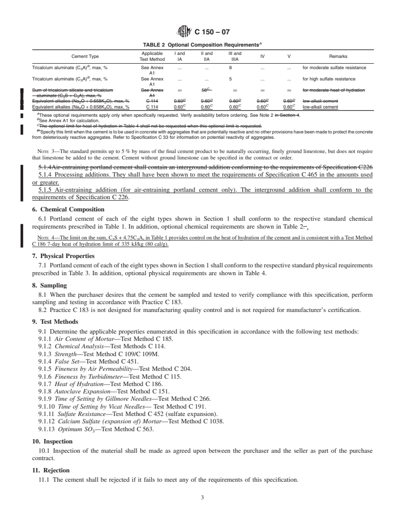 REDLINE ASTM C150-07 - Standard Specification for Portland Cement