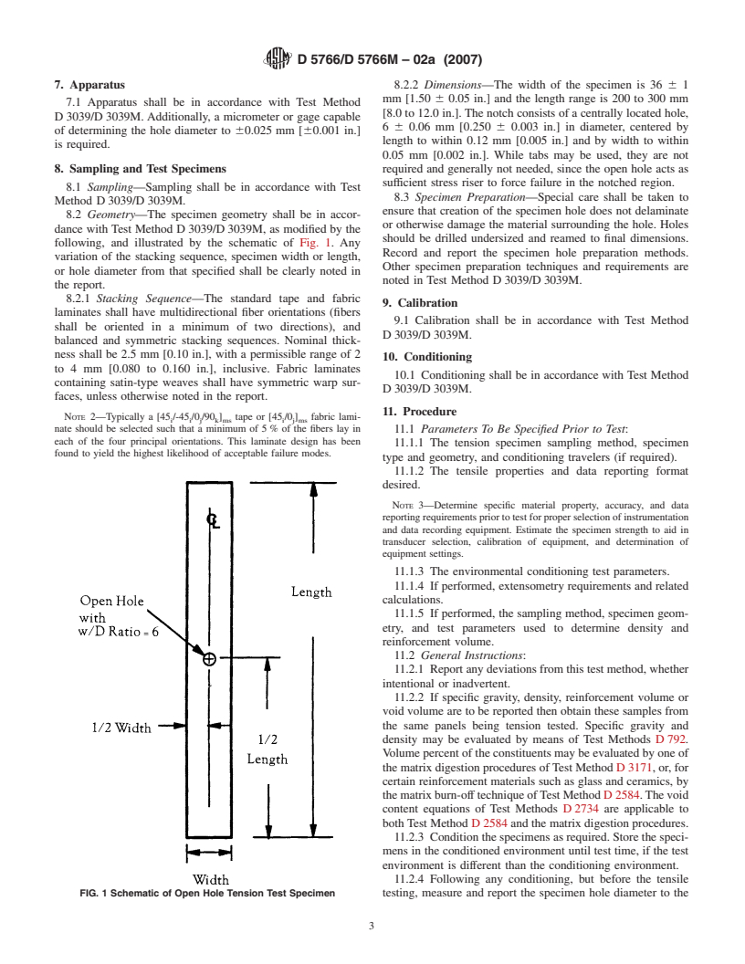 ASTM D5766/D5766M-02a(2007) - Standard Test Method for Open Hole Tensile Strength of Polymer Matrix Composite Laminates