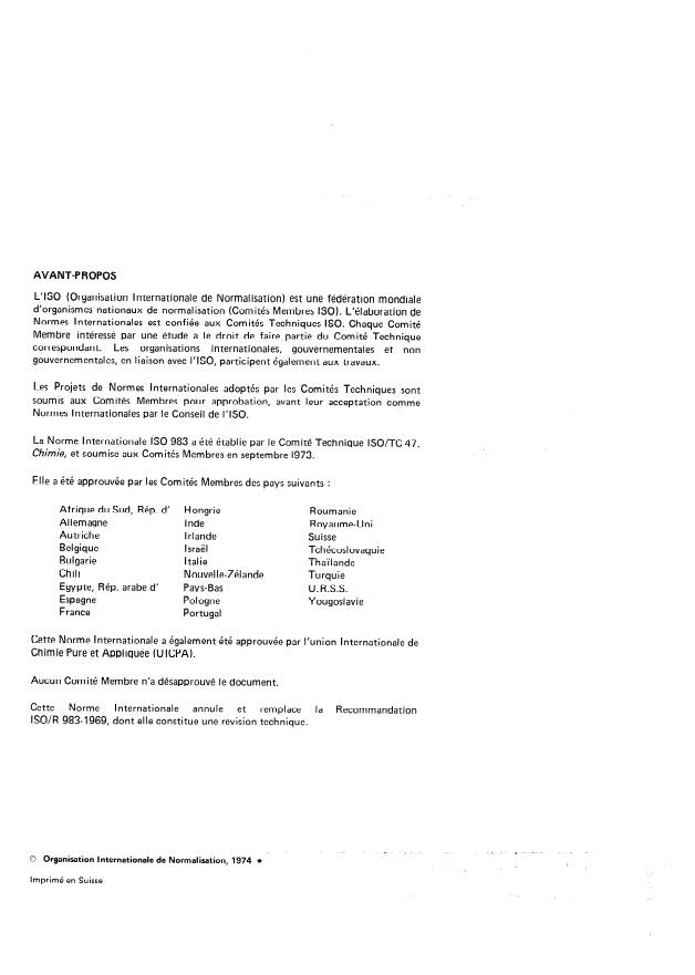 ISO 983:1974 ISO 983:1974 - Hydroxyde de sodium a usage industriel -- Dosage du fer -- Méthode photométrique a la 1,10- phénanthroline - Page 2 preview
