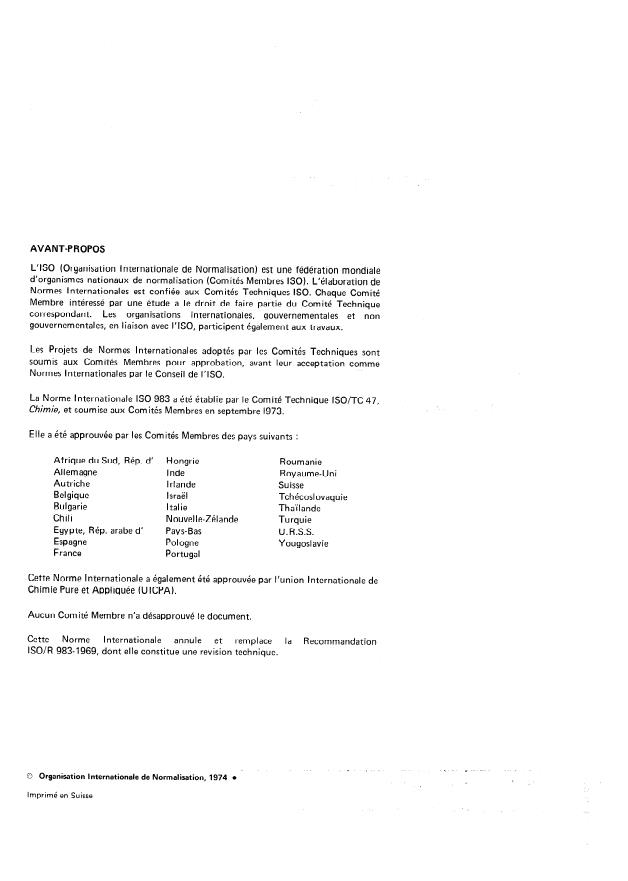 ISO 983:1974 ISO 983:1974 - Hydroxyde de sodium a usage industriel -- Dosage du fer -- Méthode photométrique a la 1,10- phénanthroline - Page 2 preview