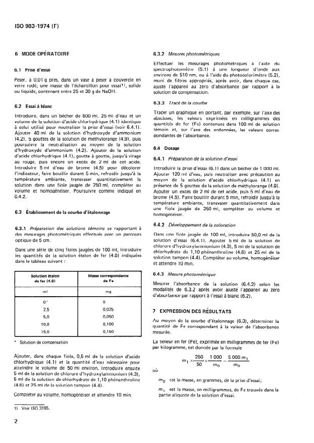 ISO 983:1974 ISO 983:1974 - Hydroxyde de sodium a usage industriel -- Dosage du fer -- Méthode photométrique a la 1,10- phénanthroline - Page 4 preview