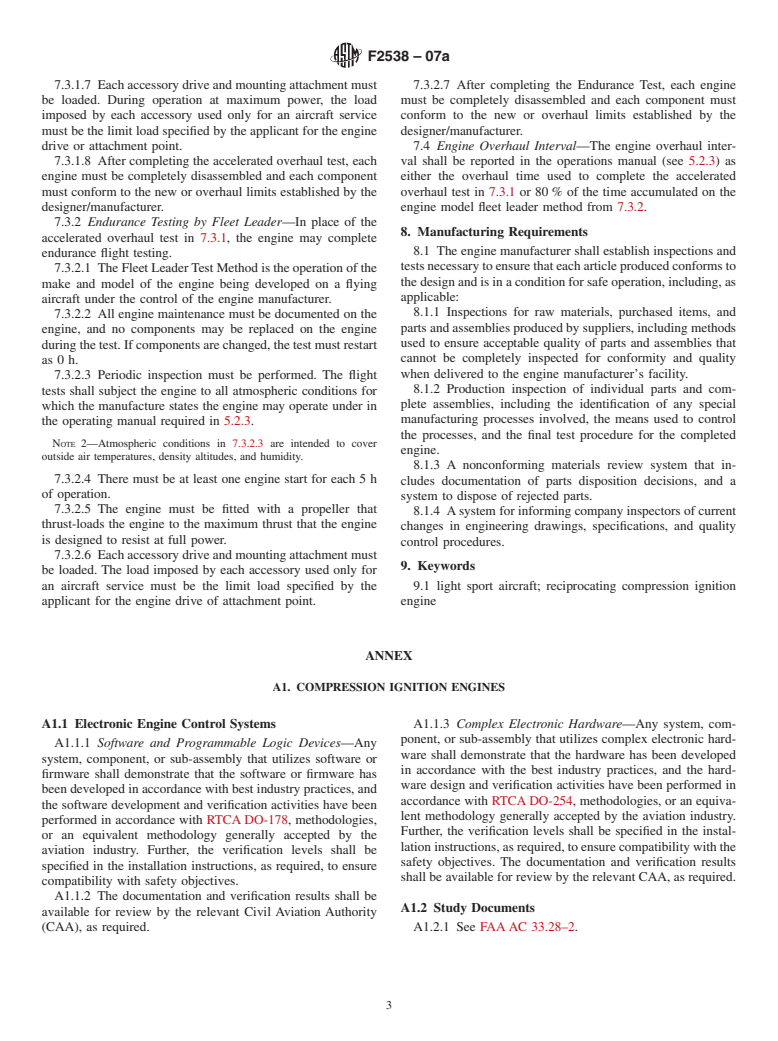 ASTM F2538-07a - Standard Practice for Design and Manufacture of Reciprocating Compression Ignition Engines for Light Sport Aircraft