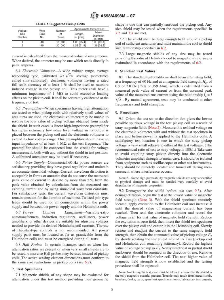 ASTM A698/A698M-07 - Standard Test Method for Magnetic Shield Efficiency in Attenuating Alternating Magnetic Fields