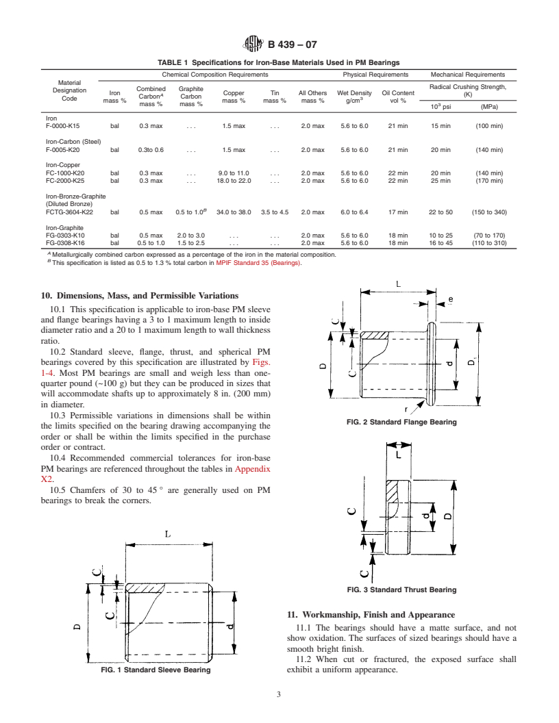 ASTM B439-07 - Standard Specification for Iron-Base Powder Metallurgy (PM) Bearings (Oil Impregnated)