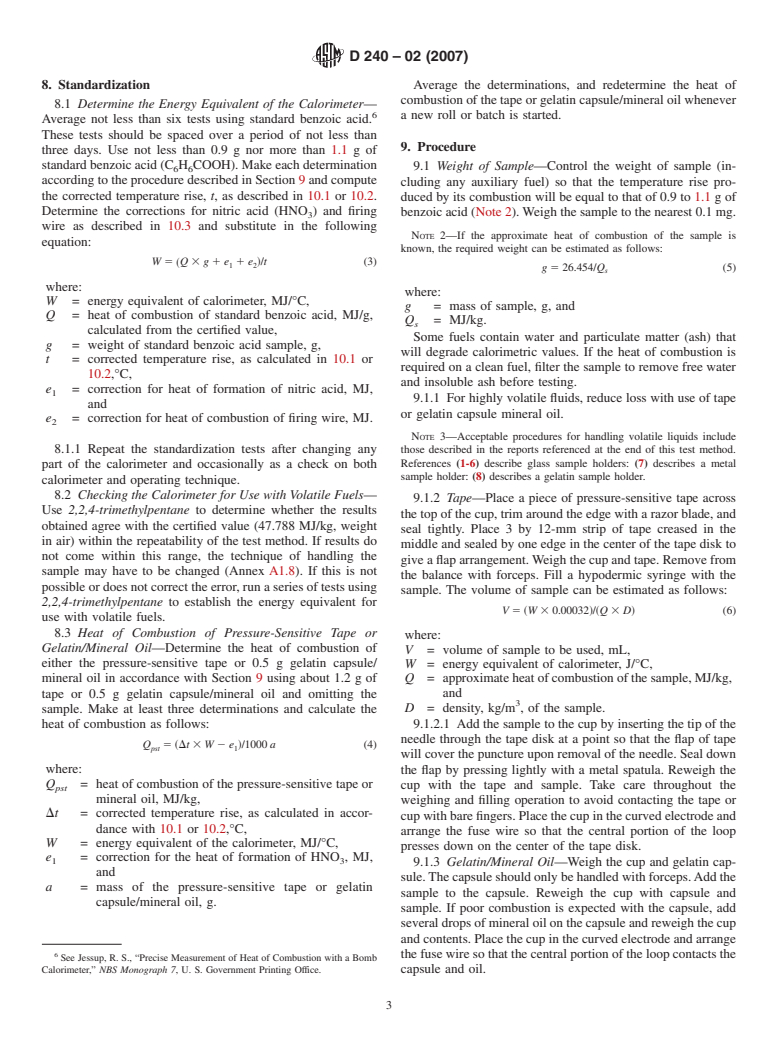 ASTM D240-02(2007) - Standard Test Method for Heat of Combustion of Liquid Hydrocarbon Fuels by Bomb Calorimeter