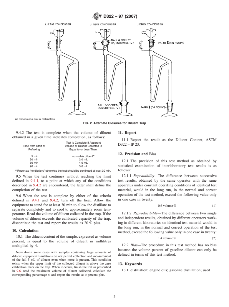 ASTM D322-97(2007) - Standard Test Method for Gasoline Diluent in Used Gasoline Engine Oils by Distillation