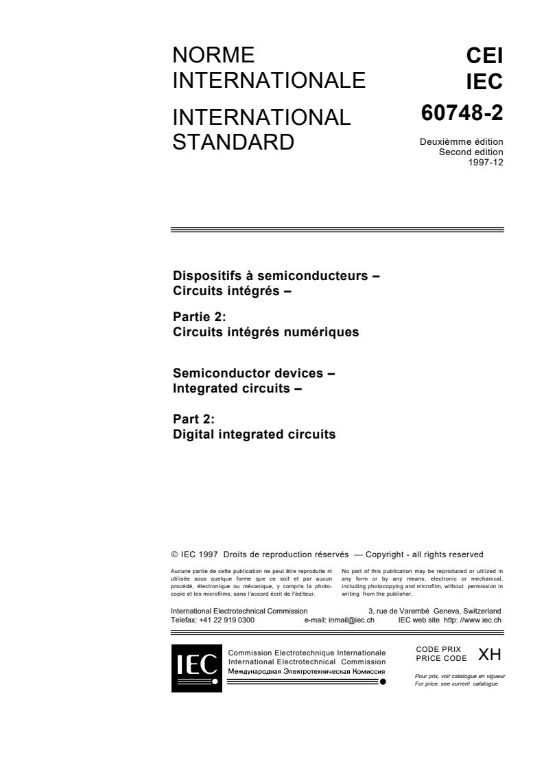 IEC 60748-2:1997 - Semiconductor devices - Integrated circuits - Part 2: Digital integrated circuits