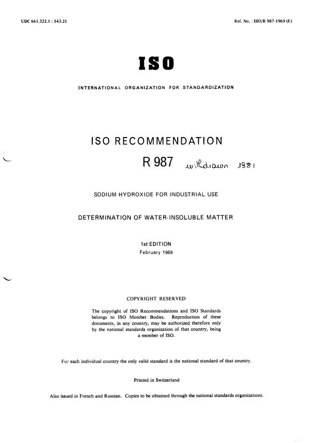 ISO/R 987:1969 - Withdrawal of ISO/R 987-1969