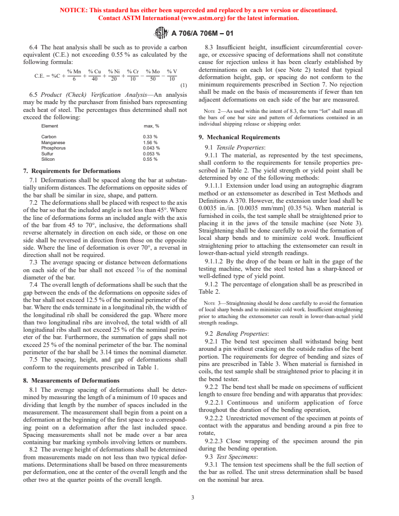 ASTM A706/A706M-01 - Standard Specification for Low-Alloy Steel Deformed and Plain Bars for Concrete Reinforcement