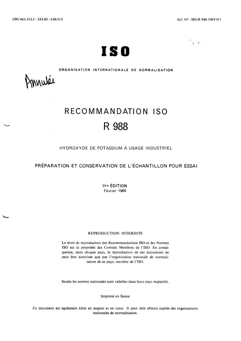ISO/R 988:1969 - Withdrawal of ISO/R 988-1969
Released:12/1/1969
