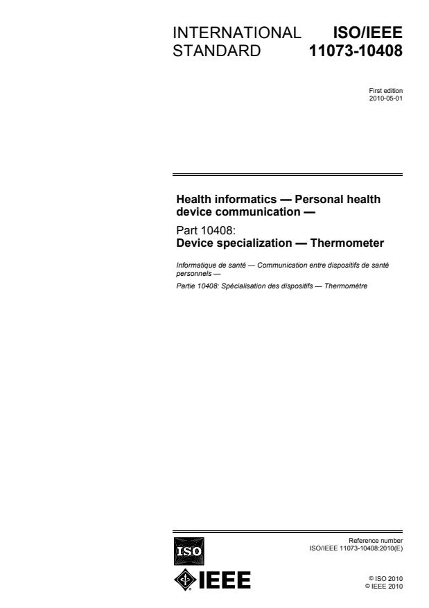 ISO/IEEE 11073-10408:2010 - Health informatics -- Personal health device communication