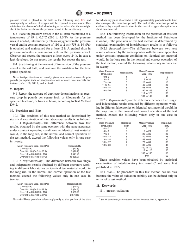 ASTM D942-02(2007) - Standard Test Method for Oxidation Stability of Lubricating Greases by the Oxygen Pressure Vessel Method