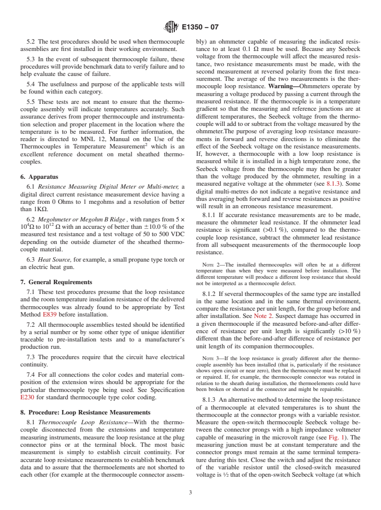 ASTM E1350-07 - Standard Guide for Testing Sheathed Thermocouples, Thermocouples Assemblies, and Connecting Wires Prior to, and After Installation or Service