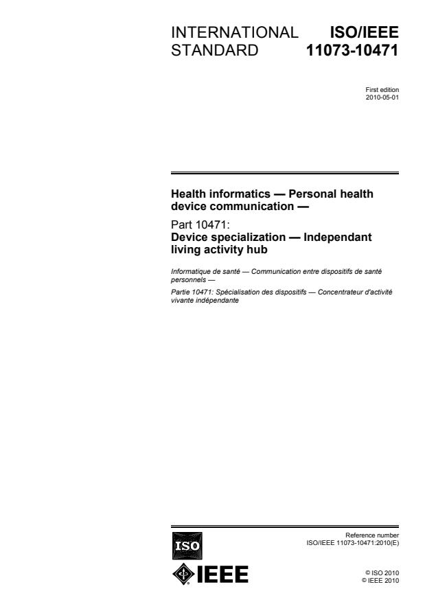 ISO/IEEE 11073-10471:2010 - Health informatics -- Personal health device communication