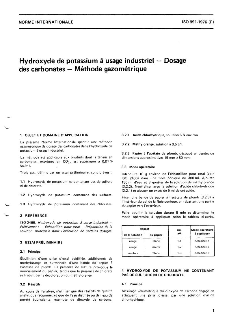 ISO 991:1976 - Potassium hydroxide for industrial use — Determination of carbonates content — Gas-volumetric method
Released:7/1/1976