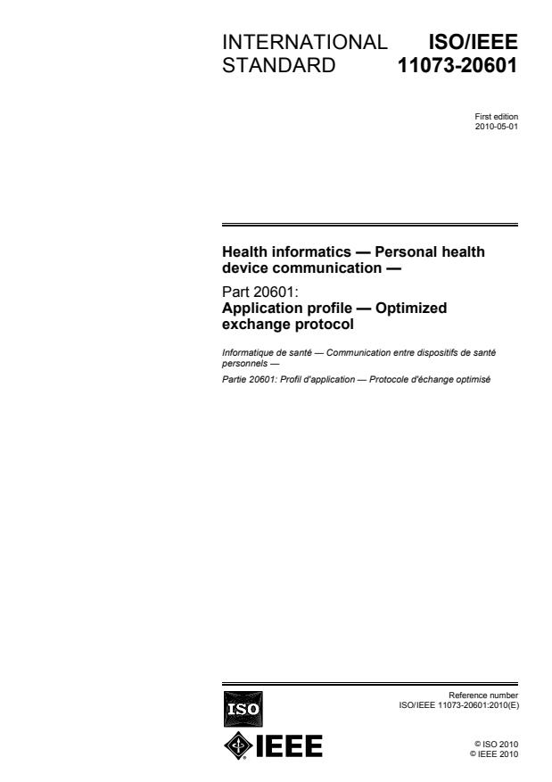 ISO/IEEE 11073-20601:2010 - Health informatics -- Personal health device communication