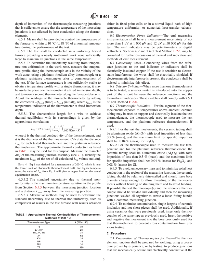 ASTM E601-07 - Standard Test Method for Measuring Electromotive Force (emf) Stability of Base-Metal Thermoelement Materials with Time in Air