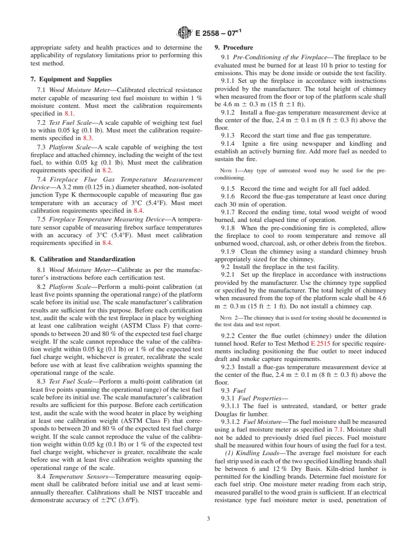 ASTM E2558-07e1 - Standard Test Method for Determining Particulate Matter Emissions from Fires in Low Mass Wood-Burning Fireplaces