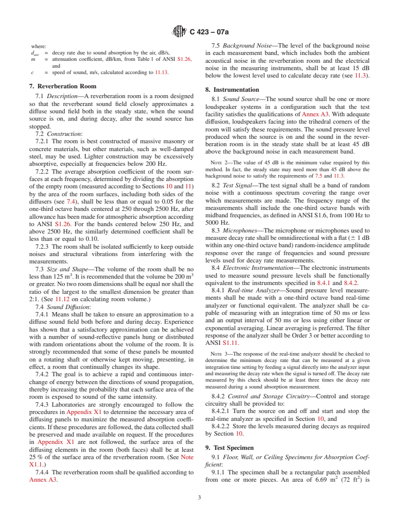 ASTM C423-07a - Standard Test Method for Sound Absorption and Sound Absorption Coefficients by the Reverberation Room Method