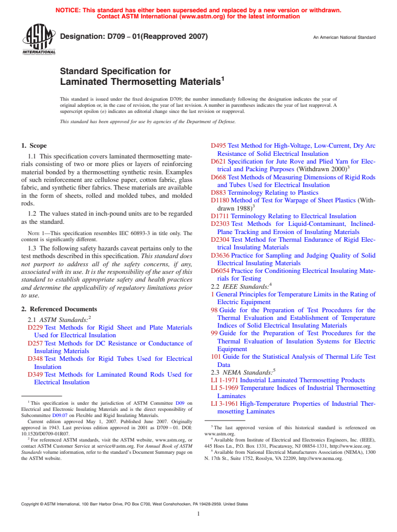 ASTM D709-01(2007) - Standard Specification for Laminated Thermosetting Materials