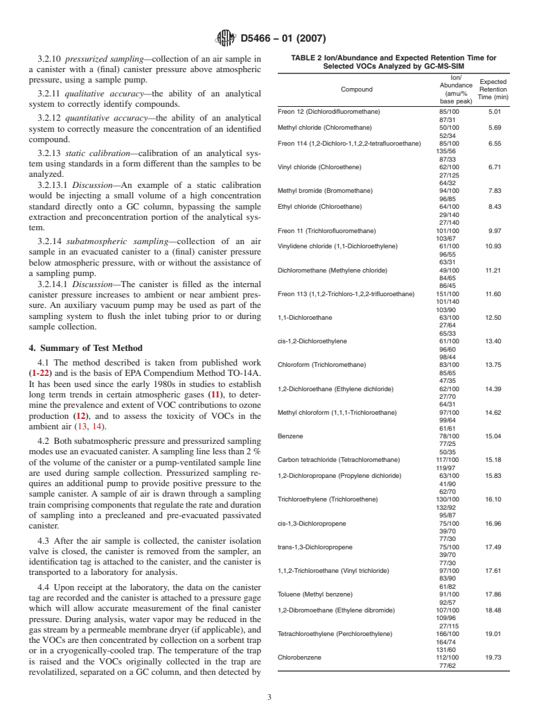 ASTM D5466-01(2007) - Standard Test Method for Determination of Volatile Organic Chemicals in Atmospheres (Canister Sampling Methodology)