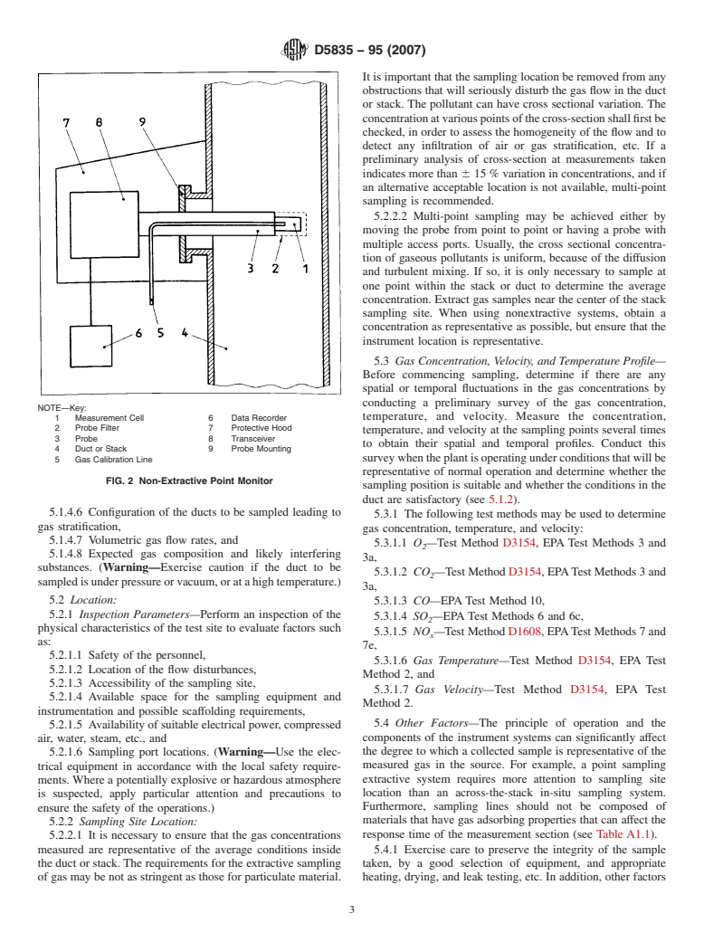 ASTM D5835-95(2007) - Standard Practice for Sampling Stationary Source Emissions for the Automated Determination of Gas Concentrations