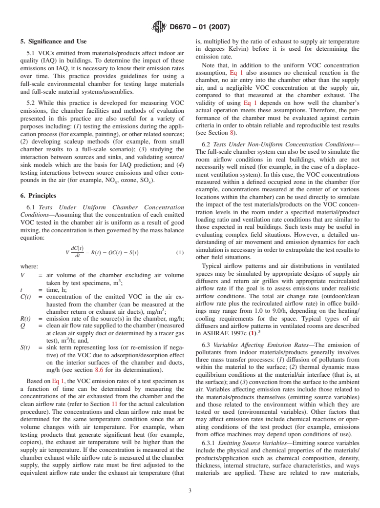 ASTM D6670-01(2007) - Standard Practice for Full-Scale Chamber Determination of Volatile Organic Emissions from Indoor Materials/Products