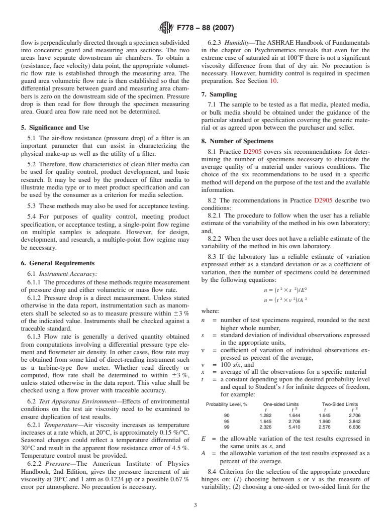 ASTM F778-88(2007) - Standard Methods for Gas Flow Resistance Testing of Filtration Media