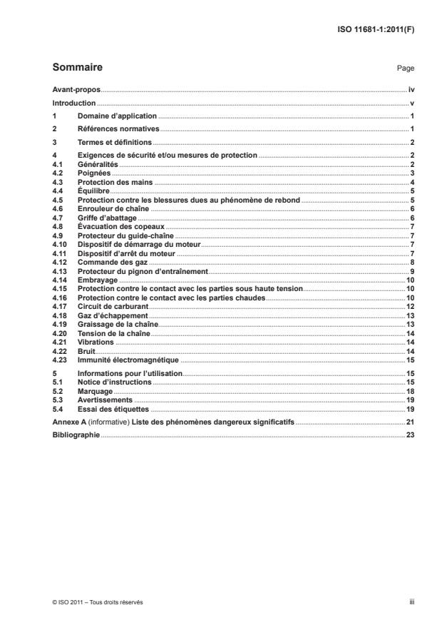 ISO 11681-1:2011 - Matériel forestier -- Exigences de sécurité et essais des scies a chaîne portatives