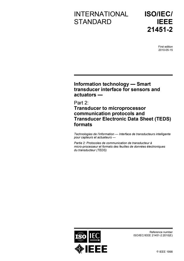 ISO/IEC/IEEE 21451-2:2010 ISO/IEC/IEEE 21451-2:2010 - Information technology -- Smart transducer interface for sensors and actuators - Page 1 preview