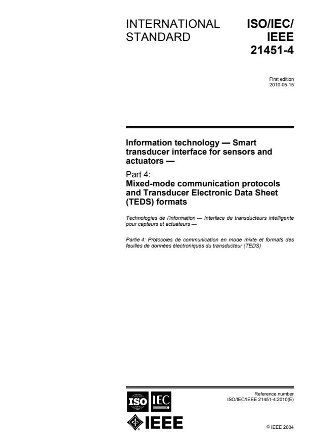 ISO/IEC/IEEE 21451-4:2010 ISO/IEC/IEEE 21451-4:2010 - Information technology -- Smart transducer interface for sensors and actuators - Page 1 preview