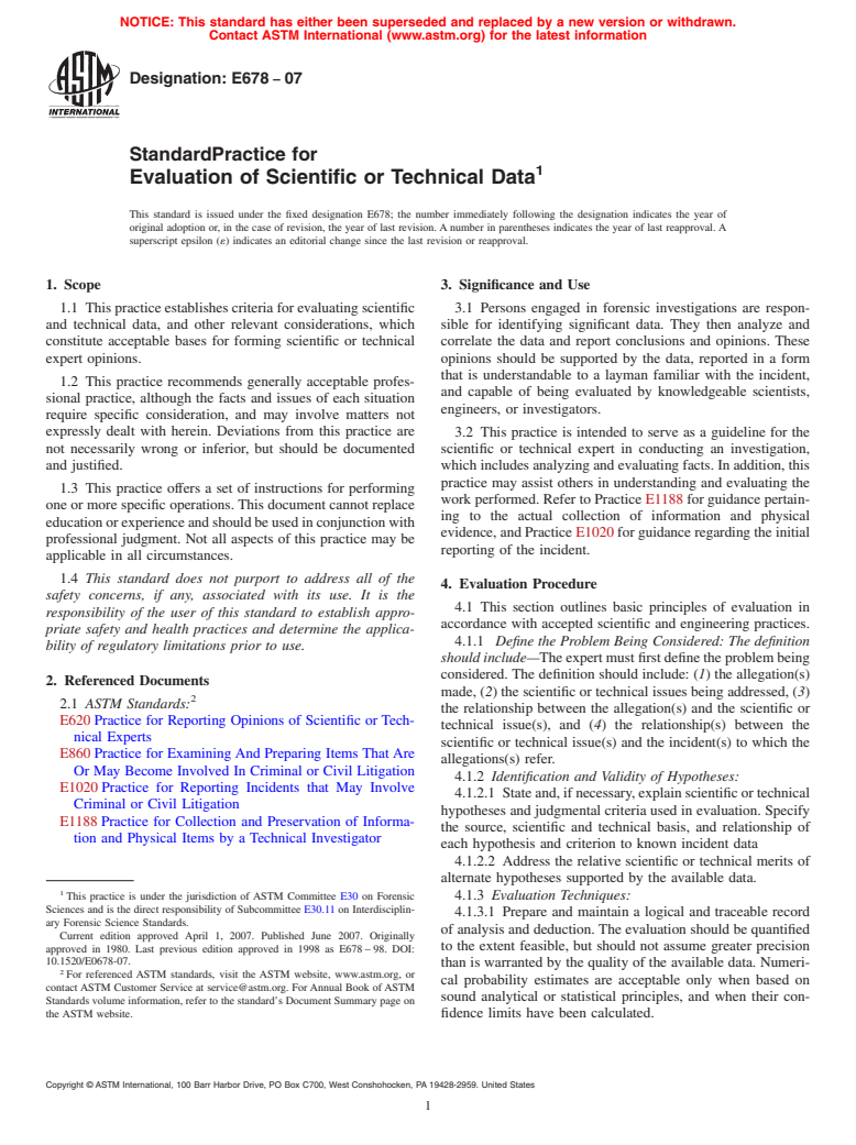 ASTM E678-07 - Standard Practice for Evaluation of Scientific or Technical Data