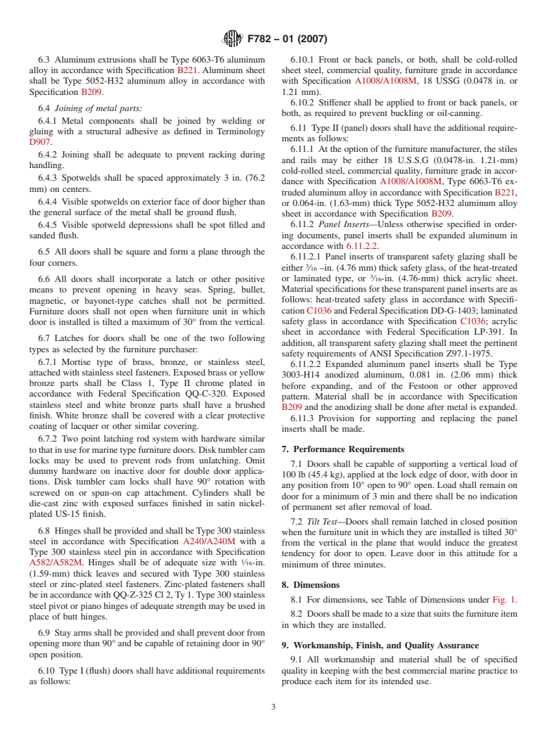 ASTM F782-01(2007) - Standard Specification for Doors, Furniture, Marine