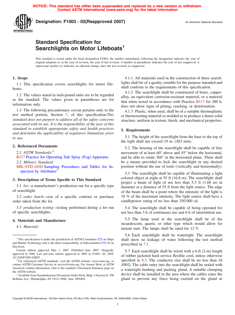 ASTM F1003-02(2007) - Standard Specification for Searchlights on Motor ...