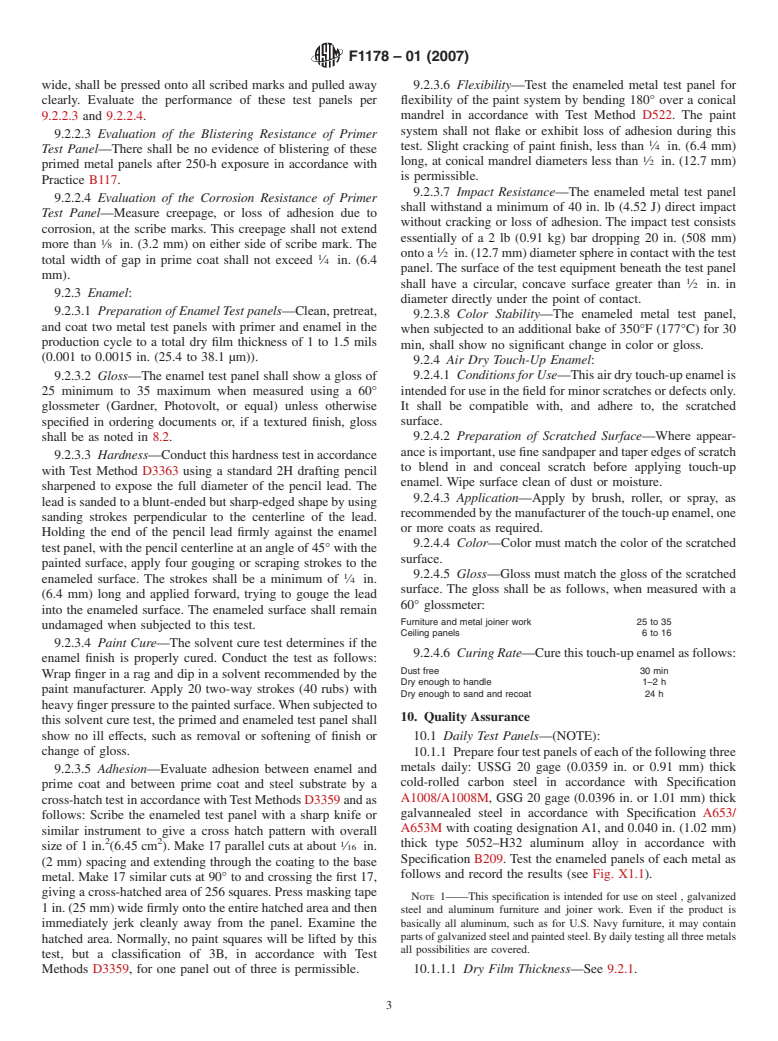 ASTM F1178-01(2007) - Standard Specification for Performance of Enameling System, Baking, Metal Joiner Work and Furniture