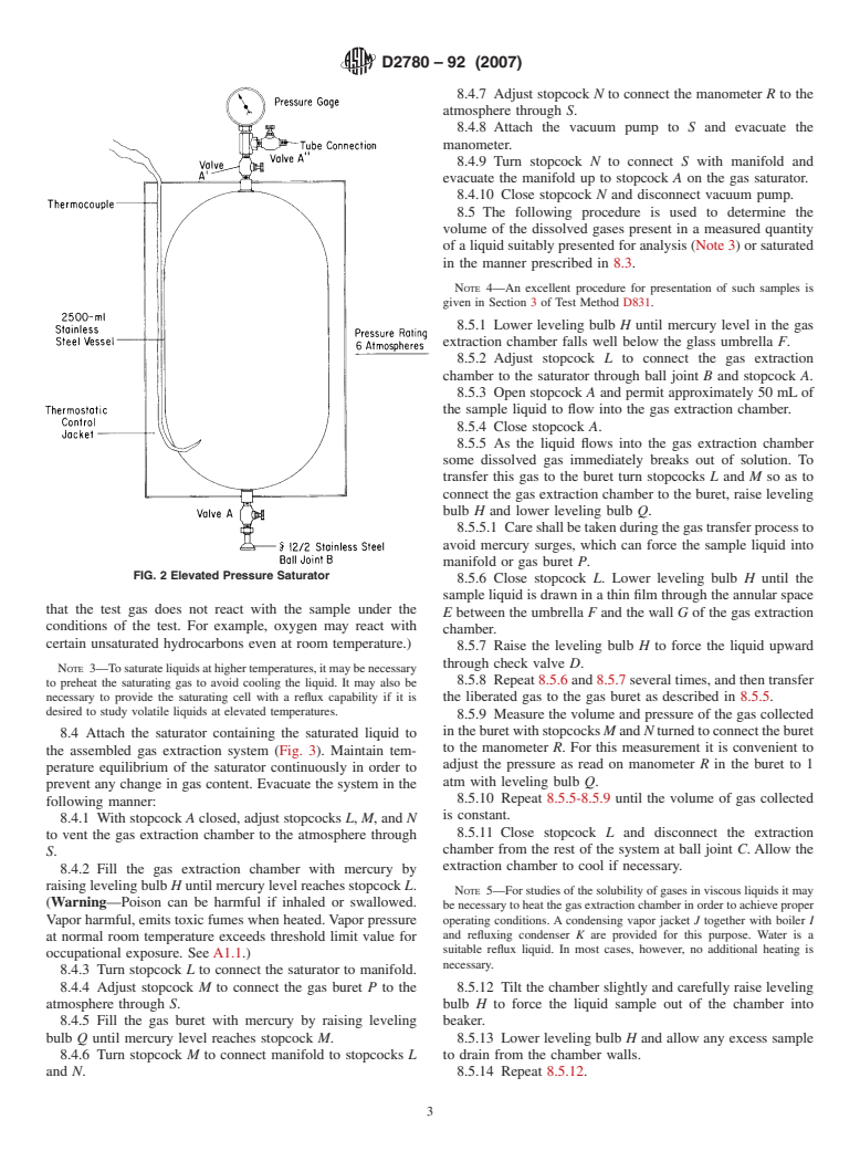 ASTM D2780-92(2007) - Standard Test Method for Solubility of Fixed Gases in Liquids (Withdrawn 2010)