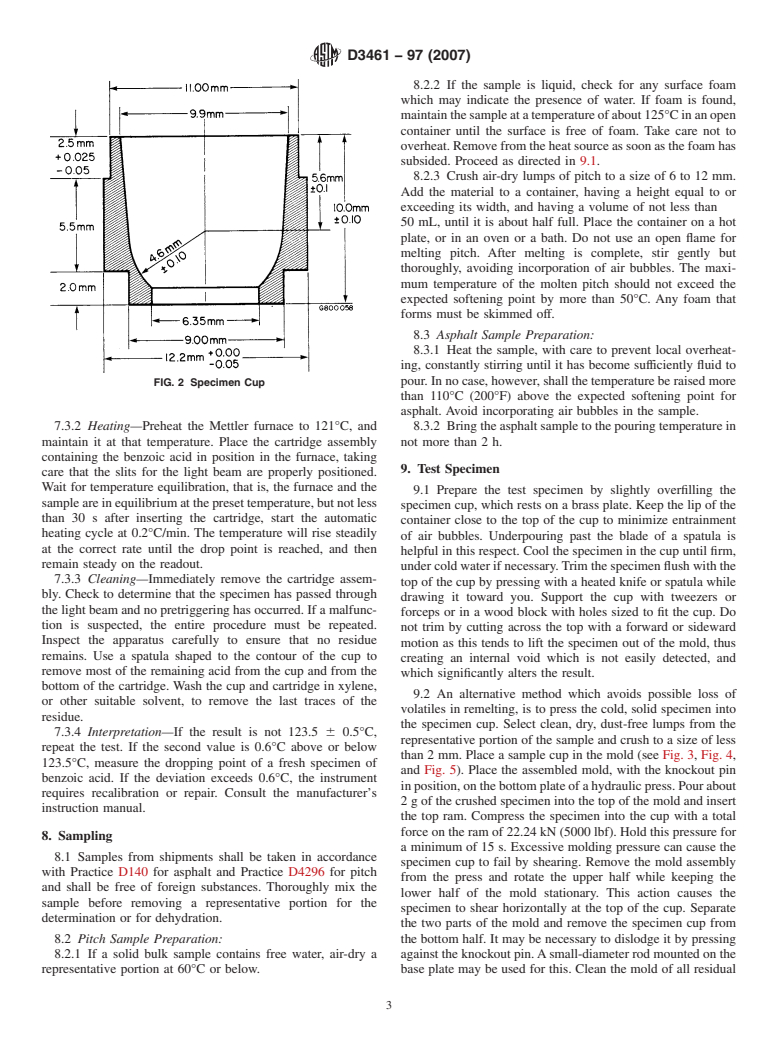 ASTM D3461-97(2007) - Standard Test Method for Softening Point of Asphalt and Pitch (Mettler Cup-and-Ball Method)