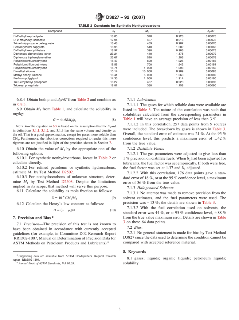 ASTM D3827-92(2007) - Standard Test Method for Estimation of Solubility of Gases in Petroleum and Other Organic Liquids