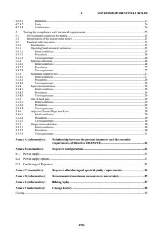 SIST EN 301 908-15 V15.1.1:2020 ETSI EN 301 908-15 V15.0.1 (2019-09) - IMT cellular networks; Harmonised Standard for access to radio spectrum; Part 15: Evolved Universal Terrestrial Radio Access (E-UTRA FDD) Repeaters - Page 4 preview